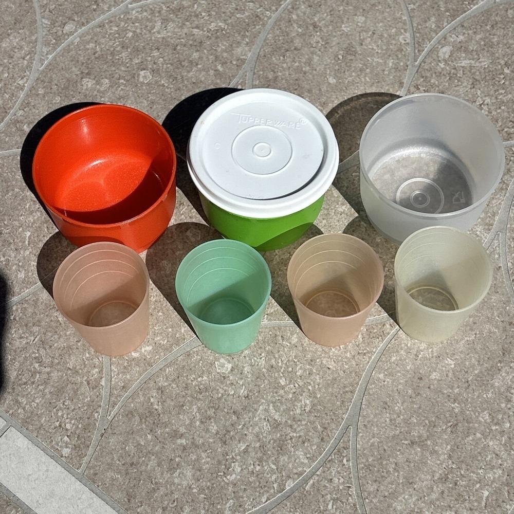 Tupperware Vintage 7Pc Lot Midget Cups 101 Snack Cups 1229 Pastel Retro 1980s